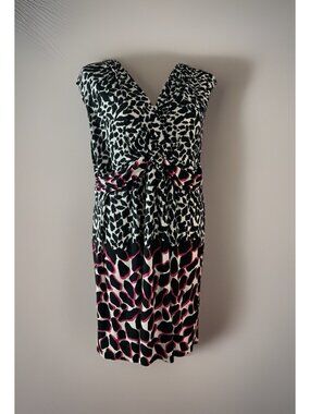 Cato Woman 22/24W Animal Print Sleeveless Midi Dress Black Pink White V-neck